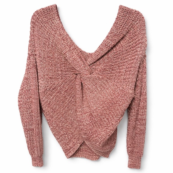 Melrose and Market Sweaters - Melrose and Market Open Tie Back Knit Sweater in Rose XXL